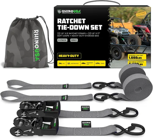 Miniatura 10 de Kit de correas de trinquete de Rhino USA, con resistencia a la rotura de 5,208 lbs - Incluye amarres de trinquete resistentes con asas acolchadas