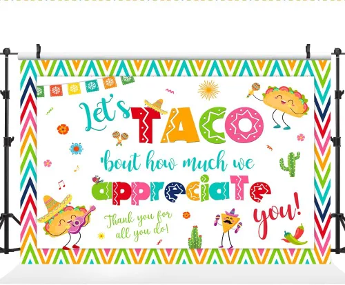 Miniatura 2 de Lofaris Fondo de 5 x 3 pies con texto en inglés "Thank You for All You Do Let's Taco Bout How Much We Apreciate You