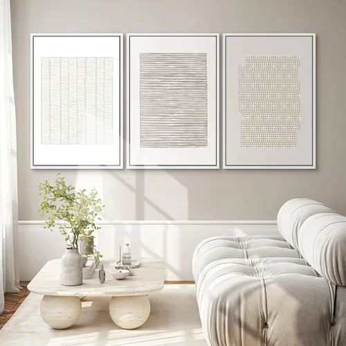 Miniatura 555 de SIGNWIN Lienzo enmarcado para pared, arte con pinceladas de flujo neutro en tonos beige abstractos, ilustraciones, arte moderno, decorativo