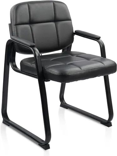 Miniatura 31 de CLATINA Sillas de recepción de espera sin ruedas, silla de invitados de cuero con brazos acolchados, modernas sillas de escritorio de oficina marrón