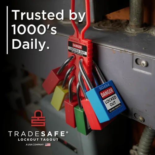 Miniatura 6 de TRADESAFE Juego de cerraduras de bloqueo - 7 cerraduras de loto rojas, cerraduras de bloqueo con llave diferente, 1 llave por cerradura, candados