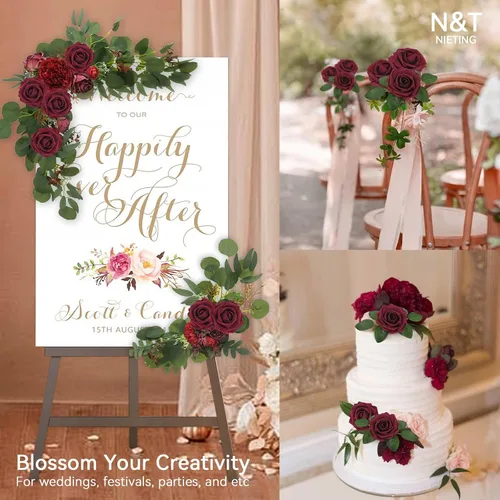 Miniatura 151 de N&T NIETING Flores artificiales, rosas artificiales de color rosa intenso, 50 piezas de flores falsas con tallo para ramos de boda DIY, centros