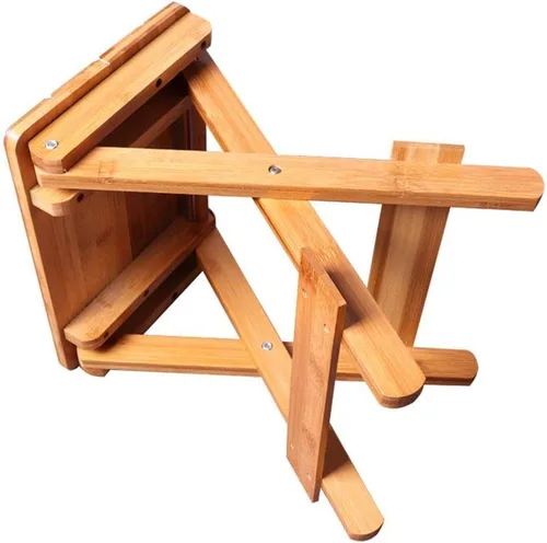 Miniatura 5 de Taburete plegable de madera de bambú, taburete portátil para el hogar, multifuncional, para baño, sala de estar, dormitorio, lavandería o pesca