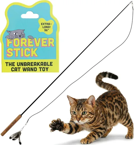 Forever Stick - La varita de plumas para gatos indestructible, juguete interactivo extra largo y duradero para gatos de interior, juguete de caña de