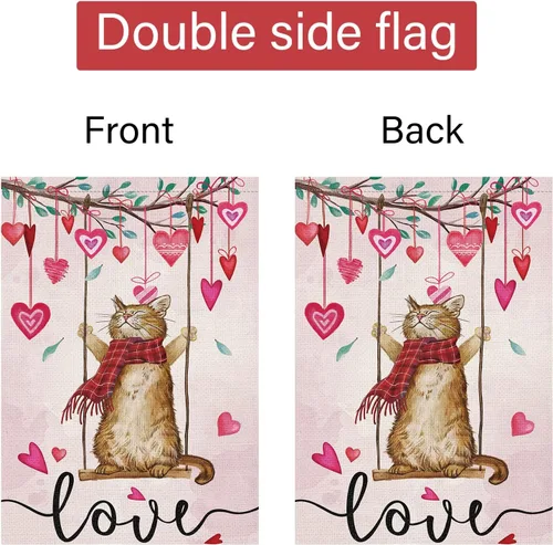 Miniatura 6 de Louise Maelys Bandera de casa de 28 x 40 pulgadas, doble cara, gran arpillera de bienvenida de gato, primavera, jardín, patio, corazón de amor