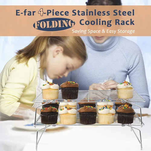 Miniatura 7 de E-far Estante de enfriamiento de 4 niveles, estante de enfriamiento de alambre apilable de acero inoxidable de 15 x 10.1 pulgadas para hornear