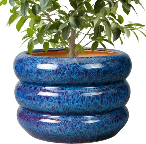 Miniatura 12 de Maceta de cerámica SQOWL para plantas de 8 pulgadas - Maceta de interior con orificio de drenaje para plantas de exterior, maceta floral moderna