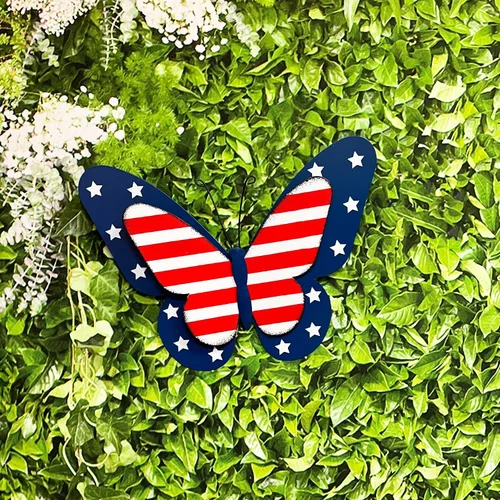 Miniatura 6 de SAGUZOU Letreros rústicos colgantes de metal con bandera americana patriótica de mariposa para puerta y patio, 4 de julio, blanco, azul, rojo, Día