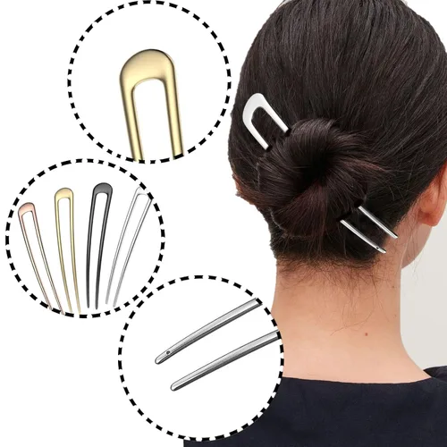 Miniatura 4 de 4 horquillas de metal para el cabello en forma de U, pinza para el cabello francés con placa de moño largo, horquilla para el cabello, accesorios