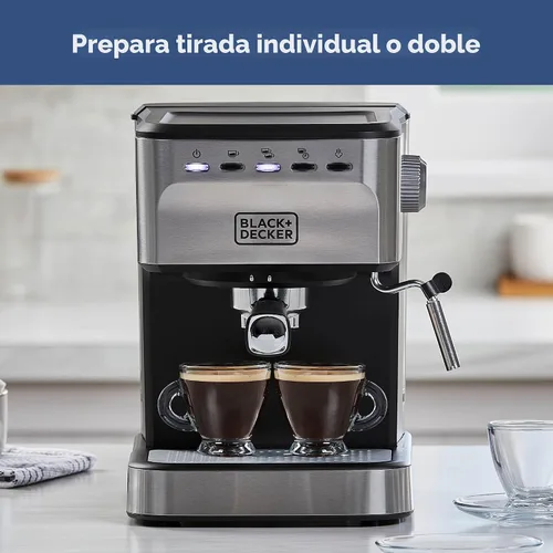 Miniatura 6 de Black+Decker Máquina semiautomática de café expreso y capuchino de 15 bares, máquina versátil con capacidad para usar molidos o cápsulas ESE