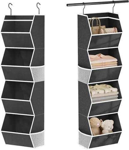 Miniatura 11 de Organizador colgante de armario de 4 estantes plegables para dormitorio, organizador de armario y almacenamiento colgante con bolsillos de malla