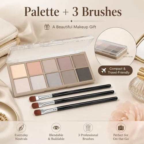 Miniatura 7 de Sulily Paleta de sombra de ojos color nude, 10 colores, maquillaje de sombra de ojos mate, gris pardo marrón, humo neutro, pigmento alto mezclable