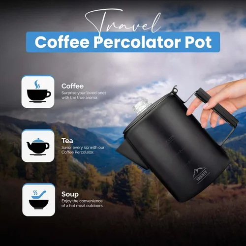 Miniatura 4 de Cafetera Percoladora Toughty Yosemite – Cafetera Clásica de Estufa para Acampar, Senderismo y Hogar, Olla Duradera de Acero Inoxidable, Compatible