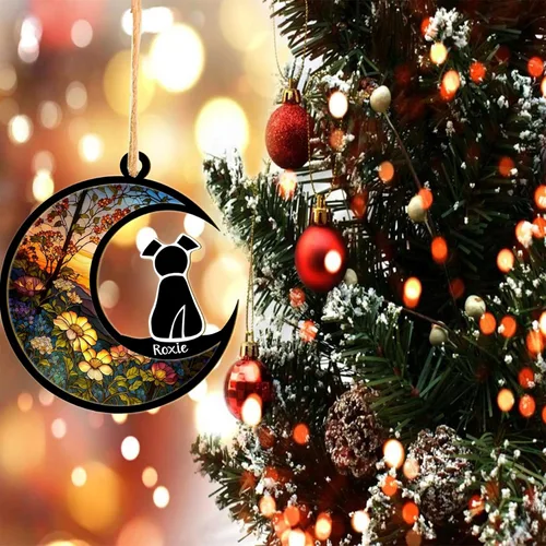 Miniatura 6 de LOVELYPOD Atrapasoles - Regalos conmemorativos de perro para amantes de los perros, una decoración de perro negro en la luna, colgantes de ventana