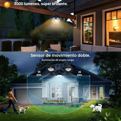 Miniatura 2 de Auzev Luz Solar para Cobertizo Interior Exterior Luces Colgantes Alimentadas por Energía Solar con 2 Sensores de Movimiento, Lámpara Colgante Solar