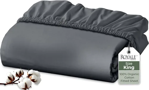 Miniatura 29 de Royale Linens Sábana bajera ajustable de algodón 100% orgánico - Tejido percal - Sábanas bajeras de bolsillo profundo súper suaves - Sábana elástica