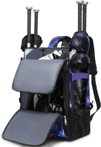 Miniatura 9 de Bolsa de equipo para receptores de béisbol y sóftbol para casco, protector de pecho, protectores de piernas, tacos, mochila grande de béisbol