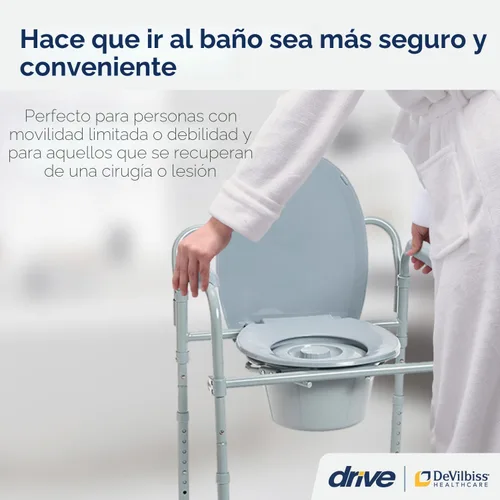 Miniatura 2 de Drive Medical RTL11158KDR - Silla plegable de acero para mesita de noche, inodoro portátil, capacidad de peso de 350 libras con cubo de 7.5 cuartos