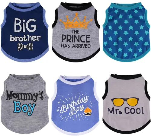 Miniatura 8 de Sadnyy Paquete de 6 Camisetas de Invierno para Perro Macho, Ropa para Mascotas, Camiseta sin Mangas para Gatito, Camisetas con Letras para Perros