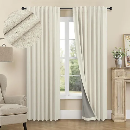 Miniatura 76 de Pitalk Cortinas cortas 100% opacas de lino para cafetería, 40 pulgadas de largo, 2 paneles, cortinas de puerta francesa para ventana, cortina