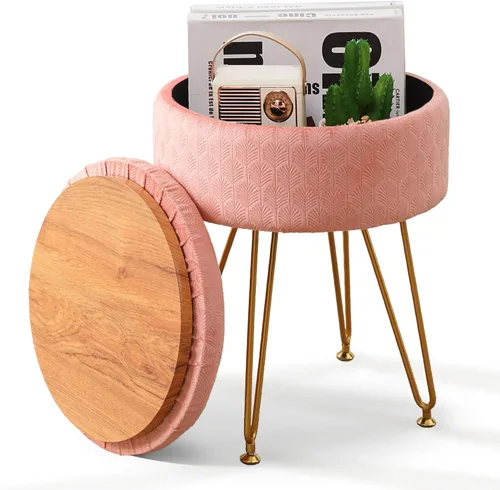 Miniatura 9 de Cpintltr Taburete moderno de terciopelo tapizado redondo, otomanos de almacenamiento, multiusos, decoración del hogar, mesa de café otomana, Negro