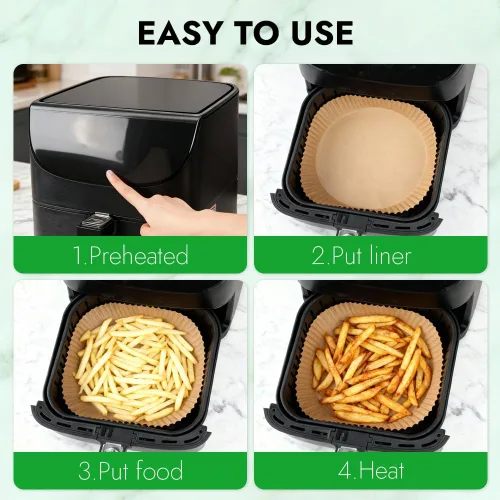 Miniatura 7 de BYKITCHEN 300 PCS forros desechables pequeños para freidora de aire de 2 a 5 QT, forros redondos de papel pergamino para freidora de aire