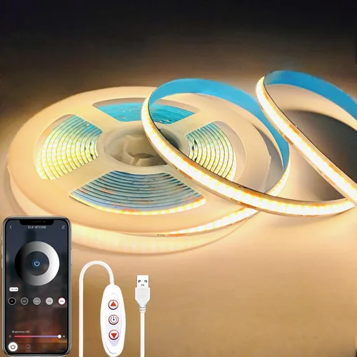 Miniatura 8 de Tira de luces LED COB USB para TV, 5 V alimentadas por USB, luces LED regulables, luz blanca cálida, 3.3 pies, 320 LED/M, 3000 K, tira de luz