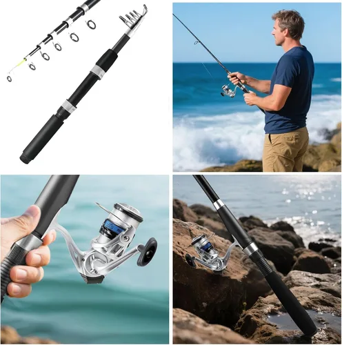 Miniatura 5 de Telescopic Fishing Rod and Reel Combo, 2PCS 5.9FT Collapsible Fishing Pole Set with Pre-Loaded Spinning Reel Lures and Carrier Bag, Saltwater 5.9