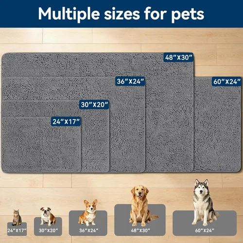 Miniatura 6 de Bcoimo Tapete súper absorbente para puerta de perro, 30 x 20 pulgadas, tapete antideslizante para patas fangosas, alfombras para mascotas para patas