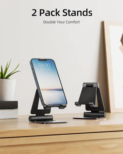 Miniatura 2 de Nulaxy Paquete de 2 Soportes Plegables Dobles para Teléfono Celular, Soporte de Escritorio para Teléfono Totalmente Ajustable y Plegable, Base Dock