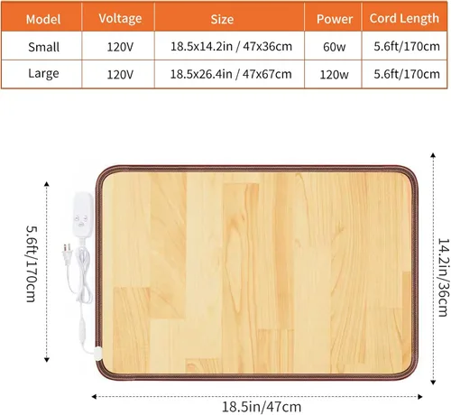Miniatura 6 de Tapete grande con calefacción, calentador de pies debajo del escritorio, 10 niveles de temperatura y temporizador de apagado automático, ahorro