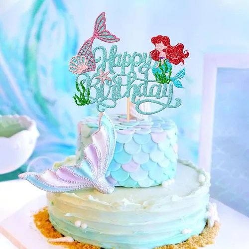 Miniatura 5 de 1 PCS Decoración para Pastel de Feliz Cumpleaños - Estrella de Mar, Madera de Mar, Conchas Marinas, Cola de Sirena para Decoraciones de Fiesta