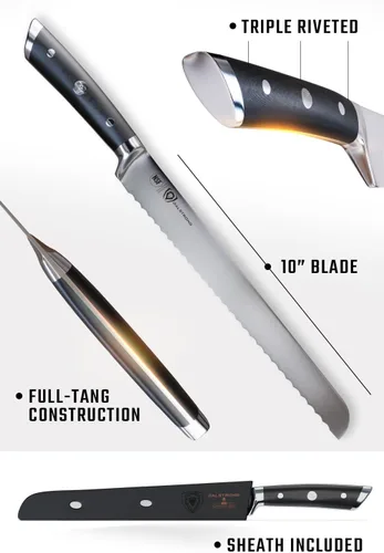 Miniatura 6 de Dalstrong Cuchillo de pan dentado – 10 pulgadas – Gladiator Series Elite – Acero alemán forjado de alto carbono – Cuchillo de cocina con mango G10