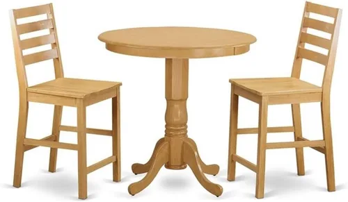 Miniatura 9 de East West Furniture JACF3-OAK-C - Juego de mesa de comedor de 3 piezas de altura de encimera de cocina contiene una mesa redonda de pub con pedestal