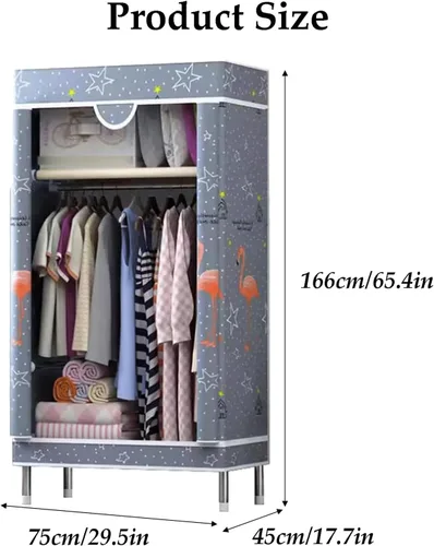 Miniatura 5 de large closets Wardrobe Closet with Pattern Cloth Cover Wardrobe Closet Steel Rack Closet for Clothes Saves Space Portable Storage Closet Space-saving