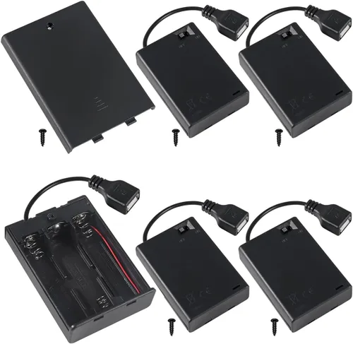 Miniatura 9 de 5 piezas Soporte de caja de batería de 2 AA con enchufe USB hembra 2 AA Caja de batería de alimentación con interruptor de encendido/apagado