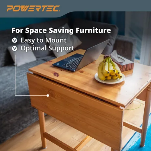 Miniatura 5 de POWERTEC Soportes de mesa Drop Leaf – Juego de 2, soporte de mesa de metal plateado, soporte fuerte y estable, soporta 50 libras cada uno, acero