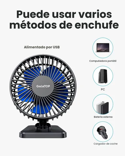 Miniatura 6 de Gaiatop - Ventilador de escritorio USB, pequeño pero potente, personal, portátil, silencioso, de 3 velocidades, ajustable, mini ventilador de mesa