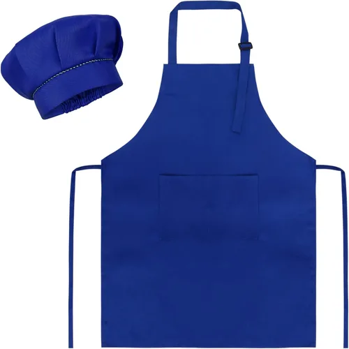 Miniatura 7 de SUNLAND Juego de delantal y gorro para niños, delantal de chef para niños para cocinar, hornear y pintar Blanco