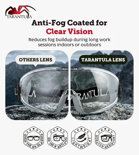 Miniatura 3 de Tarantula ANSI Z87.1+ - Gafas de seguridad para usar sobre lentes, lentes UV380 antivaho y antiarañazos, correa ajustable, protección ocular de alto