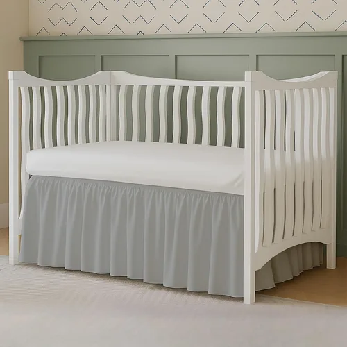 Miniatura 2 de Tamaño matrimonial, color blanco liso, falda de cama con volantes con esquinas divididas, falda de cama de 15 pulgadas, 100% algodón poli, 400