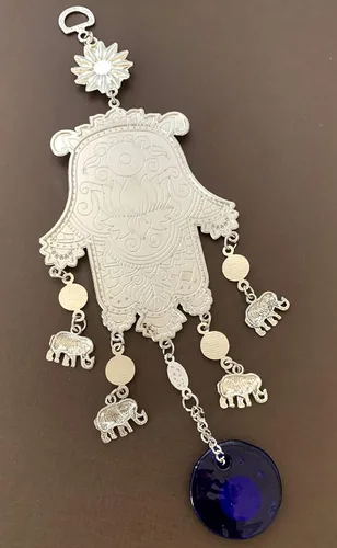 Miniatura 6 de Amuleto de mano Hamsa azul turco para colgar en la pared, diseño retro, CL06