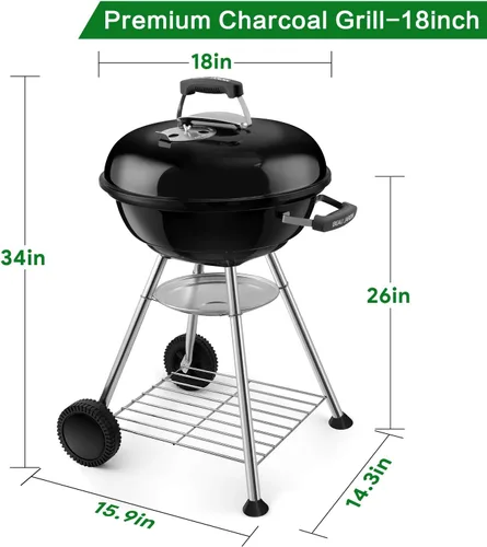 Miniatura 2 de BEAU JARDIN Parrilla de carbón premium de 18 pulgadas para cocinar al aire libre, barbacoa, barbacoa, hervidor de carbón, parrilla portátil