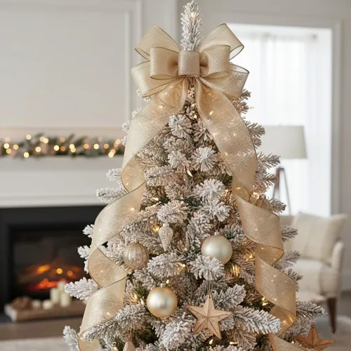 Miniatura 3 de Cinta con alambre metálica dorada champán de 2.5 pulgadas x 10 yardas para decoración del hogar de Navidad, lazo para decoración de árbol, envoltura