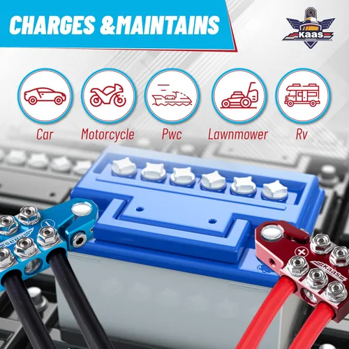 Miniatura 4 de Kaas Conectores de terminal de batería, terminal de batería de poste superior de ánodo de color, juego positivo (rojo) negativo (azul) (+/-)