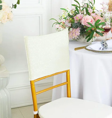 Chiavari - 5 fundas para sillas Chiavari, con lentejuelas, elastano, elásticas, para bodas, fiestas, banquetes, eventos, color marfil