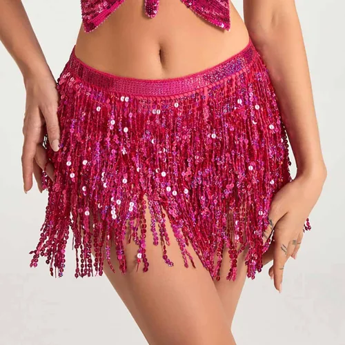 Miniatura 6 de EARENT Faldas bohemias de lentejuelas para danza del vientre, falda de cadera con flecos, bufanda de cadera para fiestas rave para mujeres y niñas