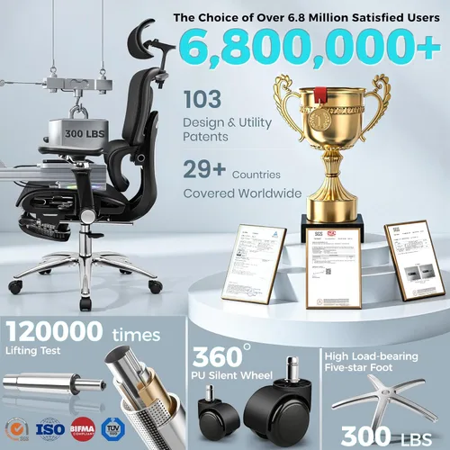 Miniatura 3 de Ergonomic Mesh Office Chair with Footrest, Big and Tall Home Desk Chair with 5D Flip-Up Arms, Adjustable Lumbar Support, Gaming & Executive Computer