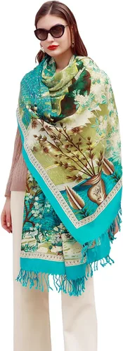 Miniatura 55 de DANA XU Manta de pashmina extragrande 100% de lana merina, bufanda de viaje, bufanda de cachemira para mujer, otoño e invierno, chal de gran