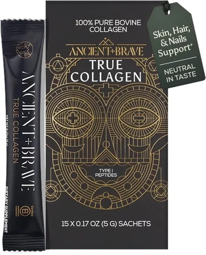 Ancient + Brave Paquetes de colágeno en polvo True Collagen de 15 x 0.18 oz, péptidos de colágeno alimentados con pasto de la UE, proteína en polvo